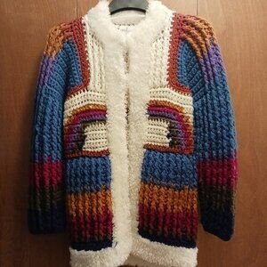 Handmade, multi-colored crochet or knitted jacket or sweater